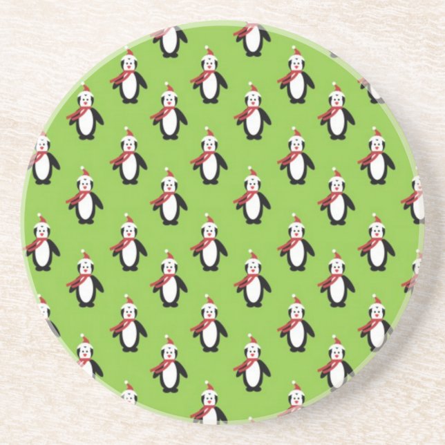 Cute Christmas Penguins Coaster (Front)