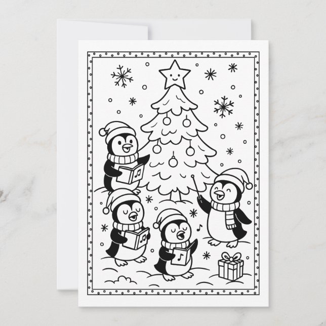 Cute Christmas Penguins Colouring Flat Note Card (Front)
