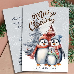 Cute Christmas Penguins Family Holiday Flat Card