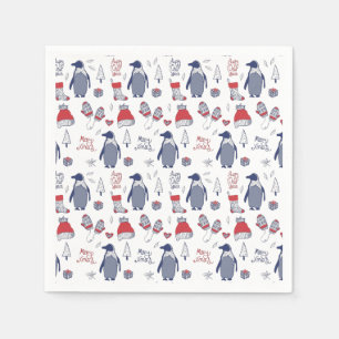 Cute Christmas Penguins Hats Gloves Pattern Napkin