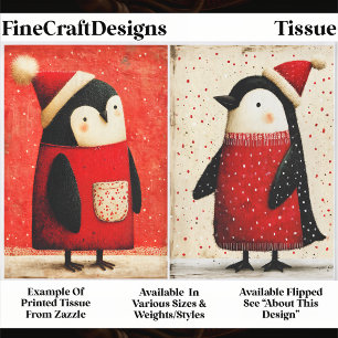 Cute Christmas Penguins In Red EM3R Decoupage Tissue Paper