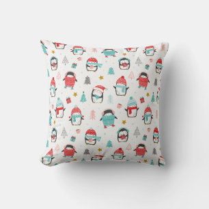 Cute christmas penguins on white cushion