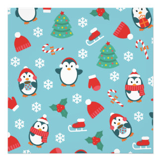 Cute Christmas Penguins Pattern Photo Print