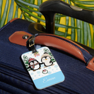 Cute Christmas Penguins Personalised Luggage Tag