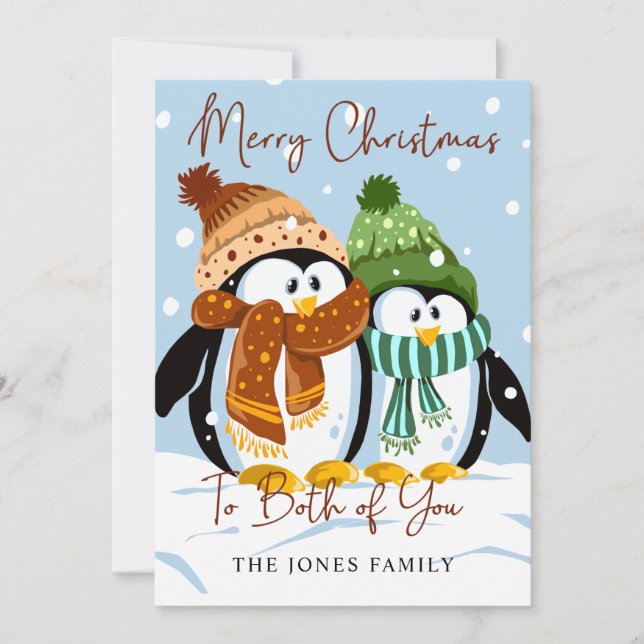 Cute Christmas Penguins Winter Holiday Card (Front)
