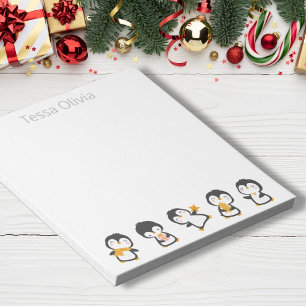 Cute christmas penguins with Name on white Notepad