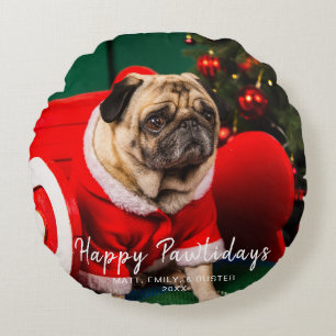 Cute Christmas Peppy Dog Pet Photo Lover Red Green Round Cushion