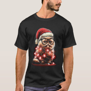 Cute Christmas Persian Cat with Glasses Santa Hat T-Shirt