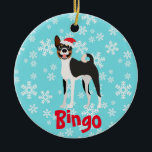 Cute Christmas Personalised  Basenji Black Tan Ceramic Ornament<br><div class="desc">This design was created though digital art. It may be personalised in the area provide or customising by choosing the click to customise further option and changing the name, initials or words. You may also change the text colour and style or delete the text for an image only design. Contact...</div>