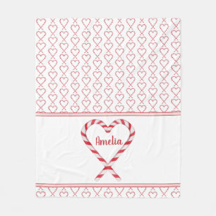 Cute Christmas Personalised Name Candy Cane Hearts Fleece Blanket