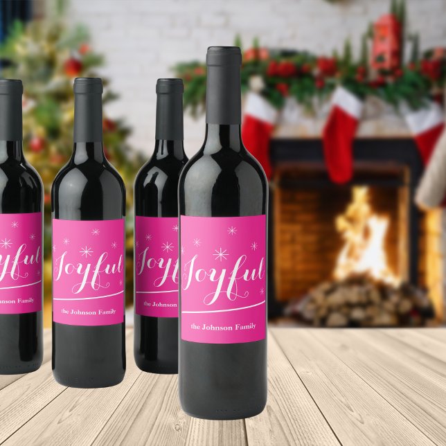 Cute Christmas Personalised Name Chic Pink Wine Label (Create a Joyful atmosphere with these bold hot pink bottle labels.)