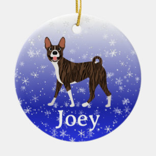 Cute Christmas Personalized Basenji Brindle Ceramic Ornament