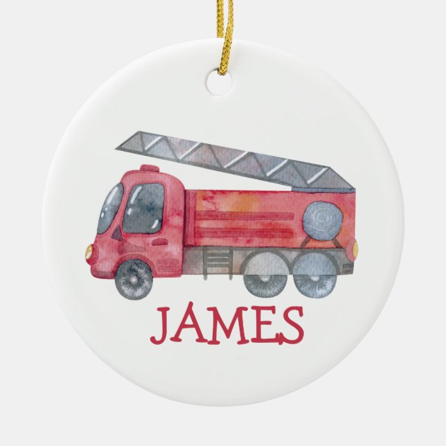 Cute Christmas personalized fire truck ornament (Front)