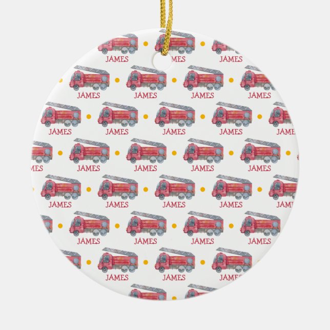 Cute Christmas personalized fire truck ornament (Front)