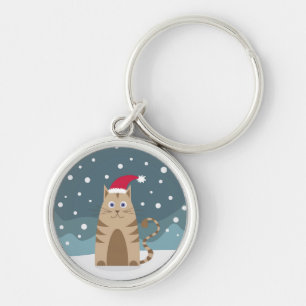 Cute christmas pet animal cat in snowy landscape  key ring
