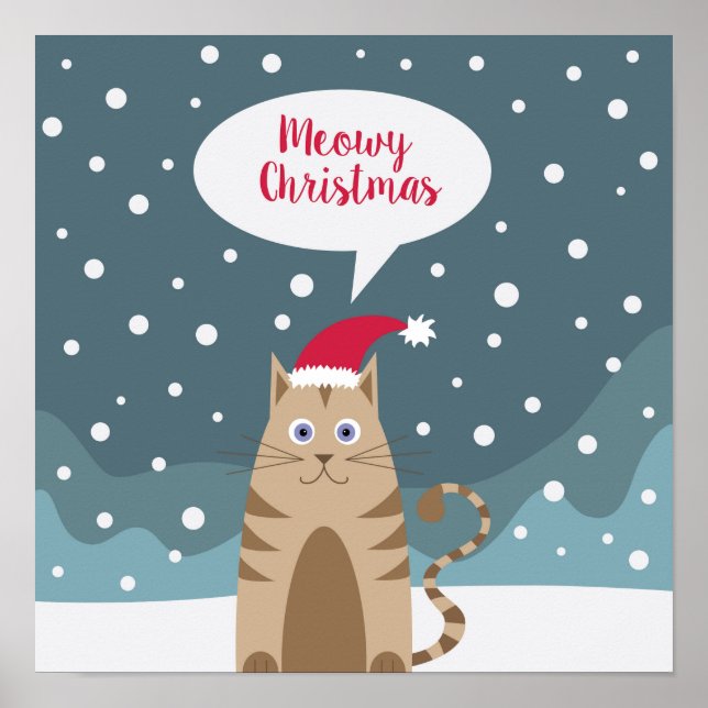 Cute christmas pet animal kitten santa claus snow poster (Front)