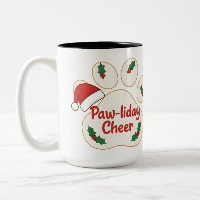 Cute Christmas Pet Paw Two-Tone Coffee Mug (Left)