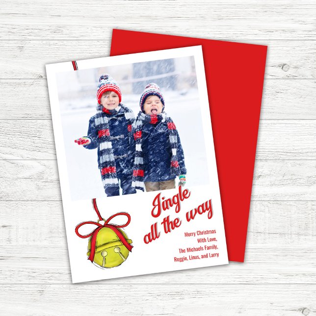 Cute Christmas Photo Jingle All the Way Holiday Card (Jingle all the way custom photo Christmas Cards.)
