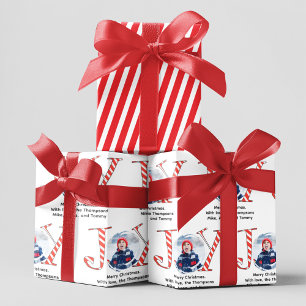 Cute Christmas Photo Joy Typography Custom Wrapping Paper Sheet