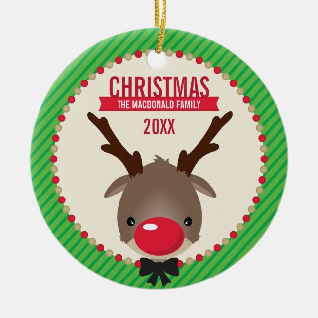 CUTE CHRISTMAS PHOTO ORNAMENT ::  reindeer rudolf (Front)