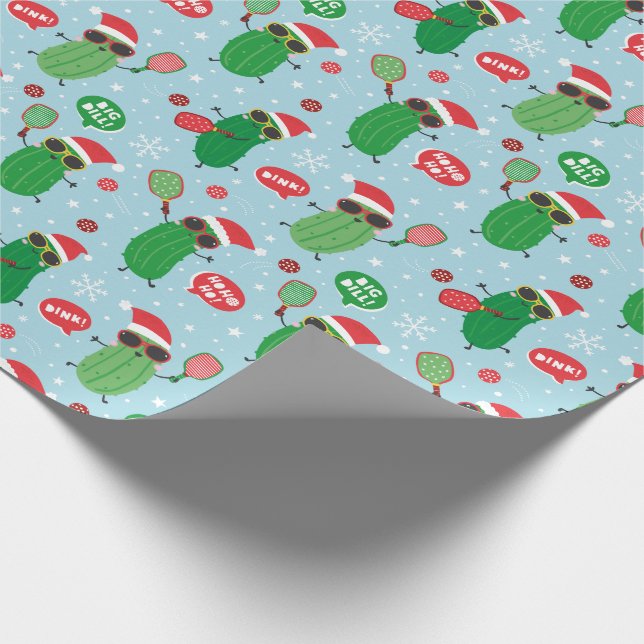 Cute Christmas Pickles on light blue Wrapping Paper (Corner)