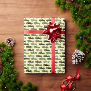 Cute Christmas Pickup Trucks Trees Retro Xmas Gift Wrapping Paper