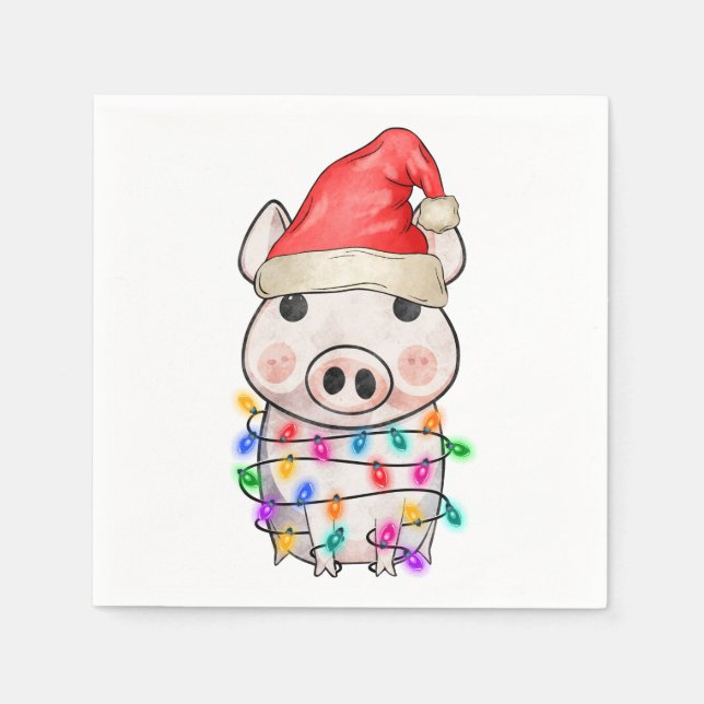 Cute Christmas Pig Lights Napkin (Front)