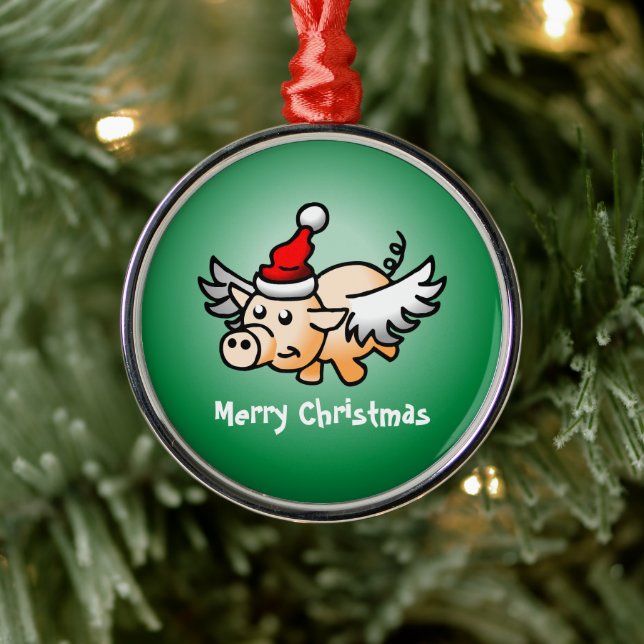 Cute Christmas Pig Metal Ornament (Tree)