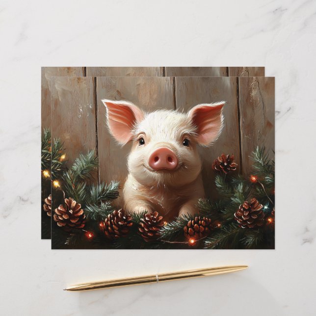 Cute Christmas Pig Rustic Scrapbook Paper (Front/Back In Situ)