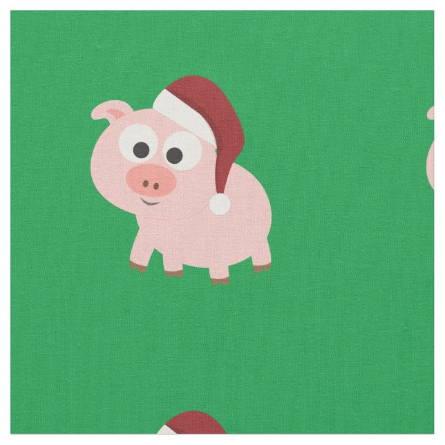 Cute Christmas Pig Wearing a Santa Hat Fabric (Close Up)