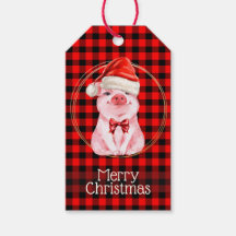 Cute Christmas Pig With Buffalo Plaid Red Funny