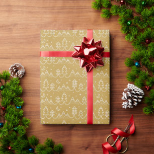 Cute Christmas Pine Trees and Mountains gold Wrapping Paper