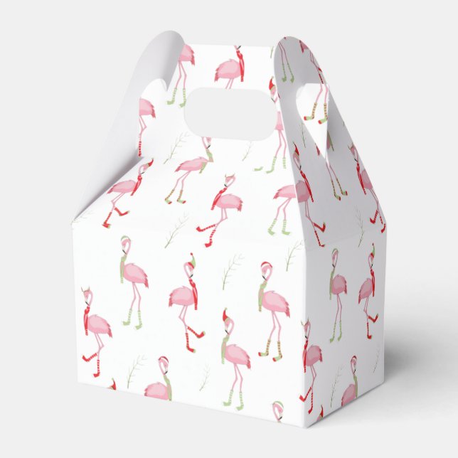 Cute Christmas pink flamingo pattern Favour Box (Front Side)