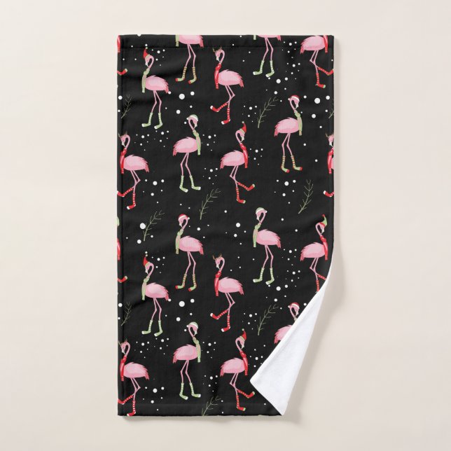 Cute Christmas pink flamingo pattern Hand Towel (Hand Towel)