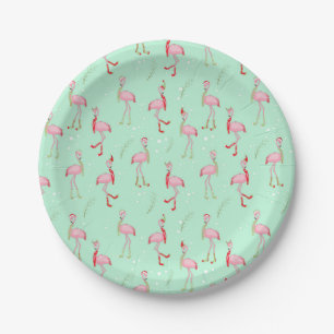 Cute Christmas pink flamingo pattern Paper Plate