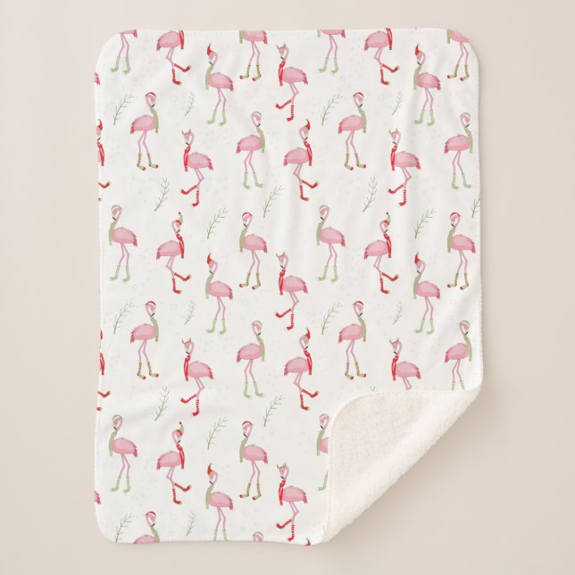 Cute Christmas pink flamingo pattern  Sherpa Blanket (Front)