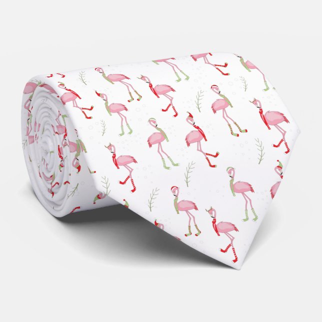 Cute Christmas pink flamingo pattern Tie (Rolled)