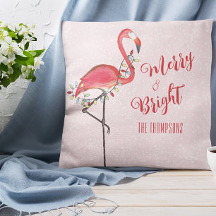 Cute Christmas Pink Flamingo Personalised Cushion