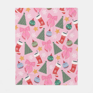 Cute Christmas Pink Fleece Blanket