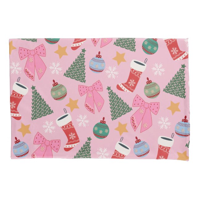 Cute Christmas Pink Pillowcase (Front)