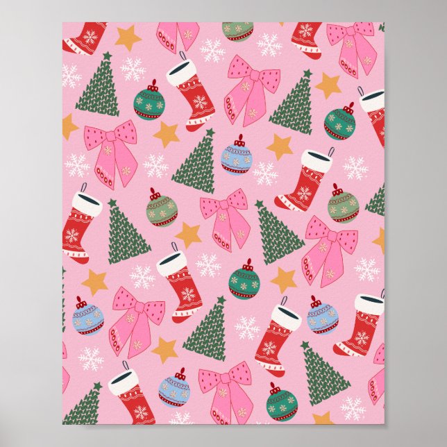 Cute Christmas Pink Poster (Front)