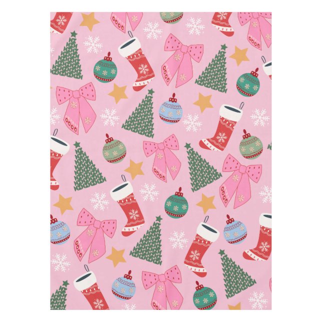 Cute Christmas Pink Tablecloth (Front)