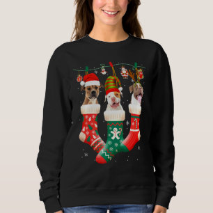 Cute Christmas Pitbull In Sock Xmas Reindeer Santa Sweatshirt