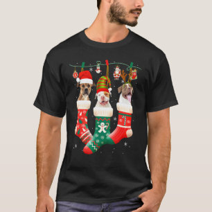 Cute Christmas Pitbull In Sock Xmas Reindeer Santa T-Shirt