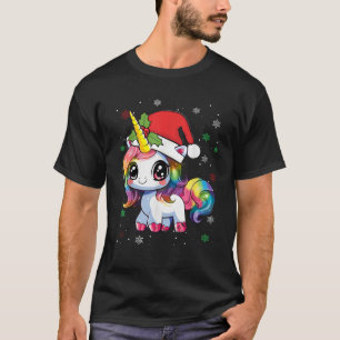 Cute Christmas PJ Girls Women Xmas Dabbing Unicorn T-Shirt