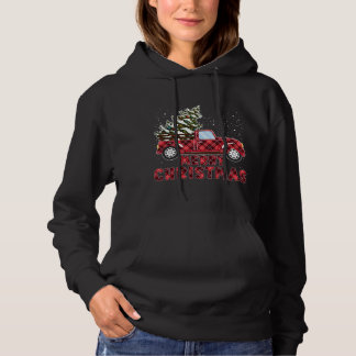 Cute Christmas Plaid Buffalo Red Truck With Christ Hoodie