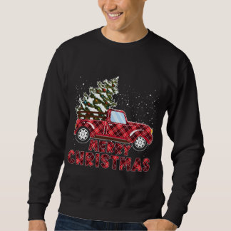 Cute Christmas Plaid Buffalo Red Truck With Christ Sweatshirt