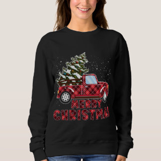 Cute Christmas Plaid Buffalo Red Truck With Christ Sweatshirt