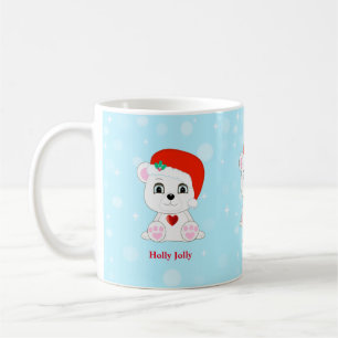 Cute Christmas Polar Bear Cartoon on Light Blue Coffee Mug