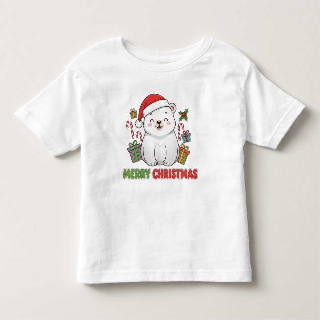 Cute Christmas Polar Bear Illustration Toddler T-Shirt (Front)
